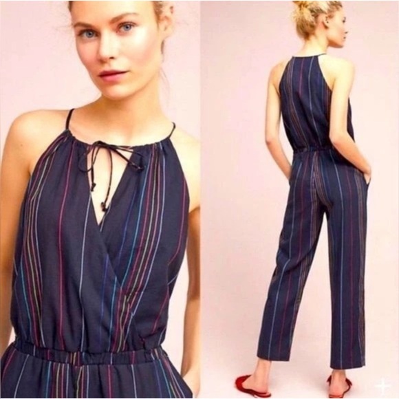 New Anthropologie Dolan Odille Striped Halter Jumpsuit Size S. GUC - Picture 1 of 16